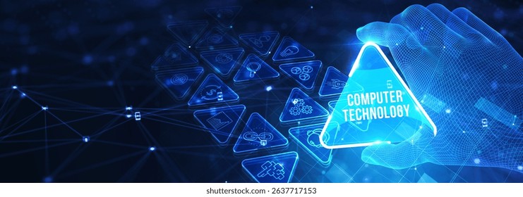 IT consultant presenting tag cloud about information technology. 3d illustration