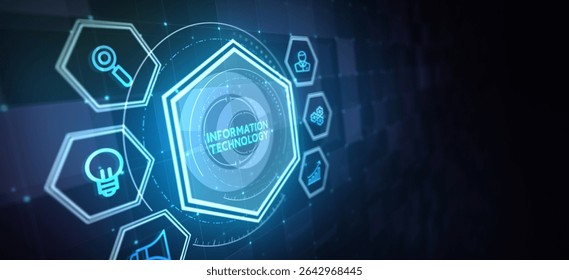 IT consultant presenting tag cloud about information technology. 3d illustration