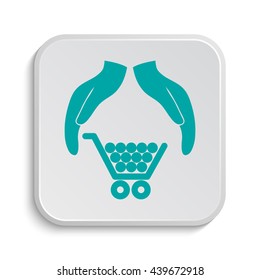 Consumer Protection, Protecting Hands Icon. Internet Button On White Background.
