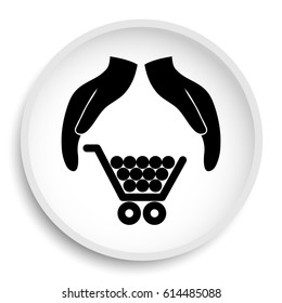 Consumer Protection, Protecting Hands Icon. Consumer Protection, Protecting Hands Website Button On White Background.