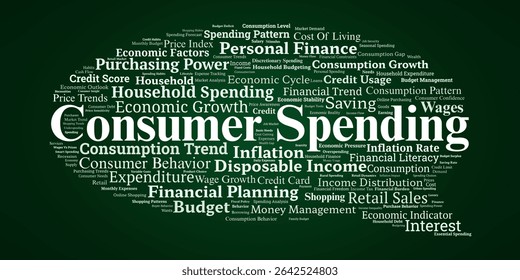 Consumer Spending Word Cloud. Explore essential economic terms shaping how people earn, save, and spend in modern financial systems.