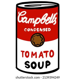 Consumerism modern art Andy Warhol tomato soup can 2D black outline minimalism digital entrepreneur American postmodernism postmodern marketing modernism gallery aesthetics hipster American US USA fun