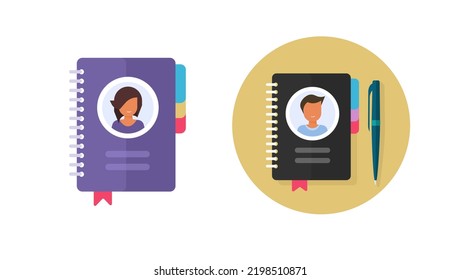 Contact Book Notepad Icon Vector Or Ring Notebook Spiral Diary Paper With Address Catalogue, Pen And Pencils Clipart Modern Flat Illustration