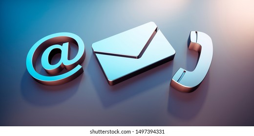 Contact icons on a gray background with colored lights - communications symbols - 3D illustration