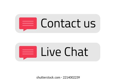 Contact Us Button And Live Chat Icon Banner Red Element Isolated, Get In Touch Box For Internet Web Site UI Label