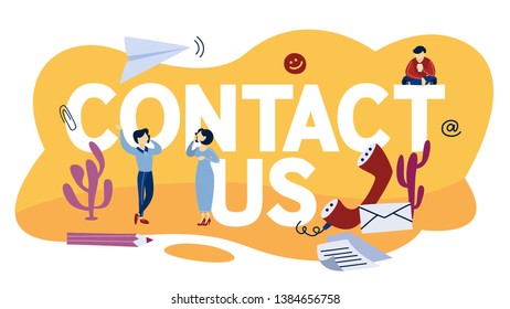 Contact us concept. Idea of support service. Communication with customers and providing them with useful information online or by the phone call. Isolated flat  illustration