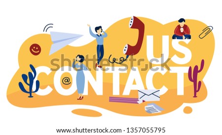 Contact us concept. Idea of support service. Assitant communication with customers and providing them with useful information online or by the phone call. Isolated flat  illustration