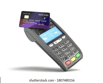 Contactless Payment By Credit Card Through The Terminal 3d Render On White