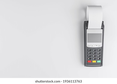 Contactless Payment Concept With Payment Terminal With Cash Register Tape On Blank Light Background. 3D Rendering, Mockup