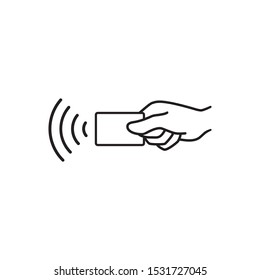 Contactless Payment, Credit Card And Hand Tap Pay Wave Logo. Illustration Wireless NFC And Contactless Pay Pass Icon