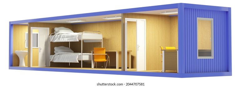 Container building for workers in a cut with an inner filling 3d render on white
