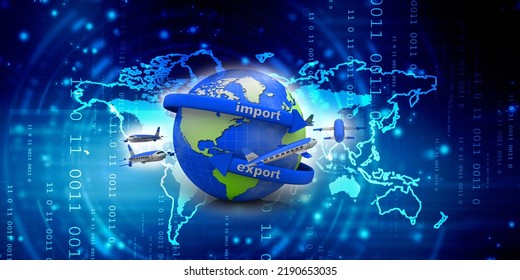Container export in airplane . 3d illustration