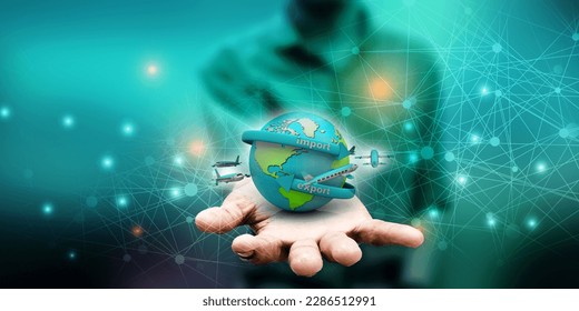 Container import export. 3d illustration
