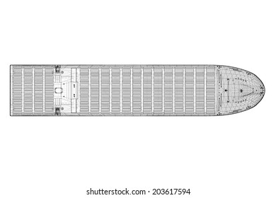 Container Ship Cargo 3D Model Body Structure, Wire Model