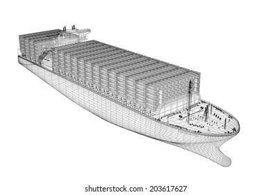 Container Ship Cargo 3D Model Body Structure, Wire Model