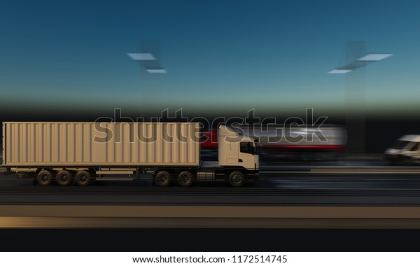 Container Truck Moving on the Highway at Night\
3d rendering