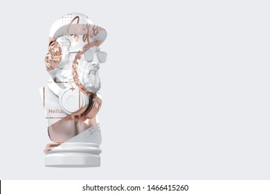 Contemporary Art. Greek Statue In Hipster Style. Antique Marble Sculpture With Modern Design Elements. Isolated. 3D Illustration.