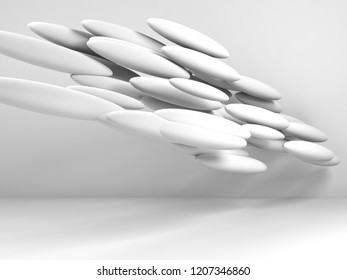 Contemporary Art Installation Model. Abstract White Interior Background, 3d Render Illustration