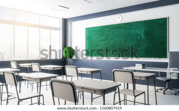 Contemporary Classroom Interior Empty Chalkboard Furniture