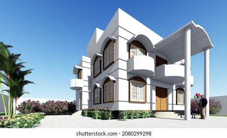 Contemporary Duplex Building For Single Family. 3D Render