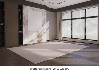 Contemporary empty interior with marble wall. 3d render, mock up for furniture placement
