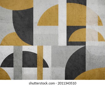 Contemporary flat modern illustration with geometric abstraction on concrete background. Design for wallpaper, wall decor, print, photo wallpaper, mural. 