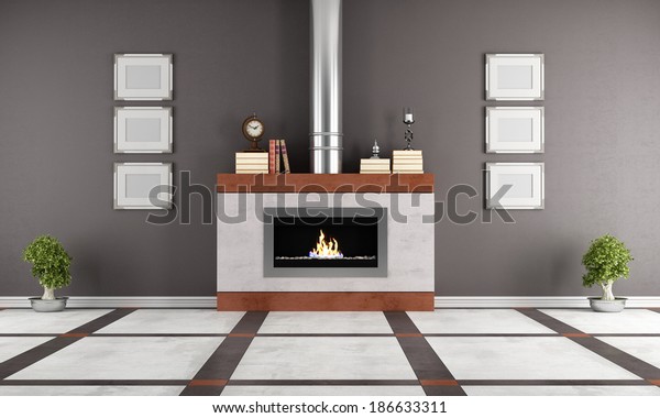 Contemporary Gas Fireplace Elegant Room Rendering Interiors