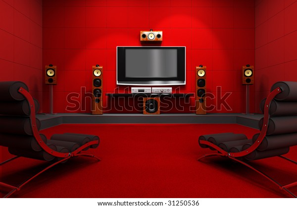 Contemporary Home Theater Room Furnished Modern Stock