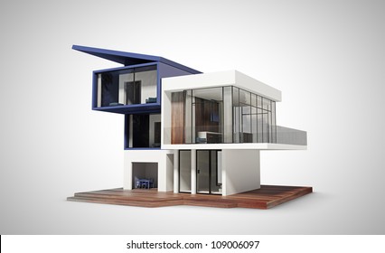 Contemporary House  On A White Background