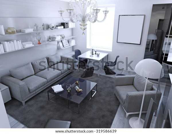 Contemporary Living Room Daylight Room Dining Stock