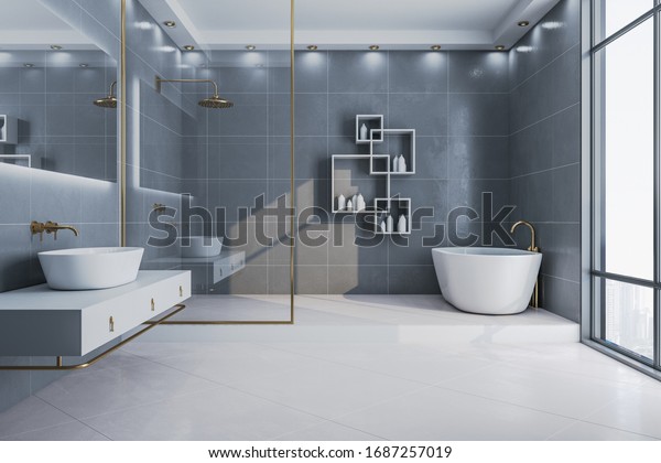 Contemporary Loft Bathroom Mirror On Wall Stock Illustration 1687257019 ...