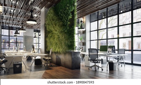 Contemporary Office Interior. 3d Rendering Design Concept