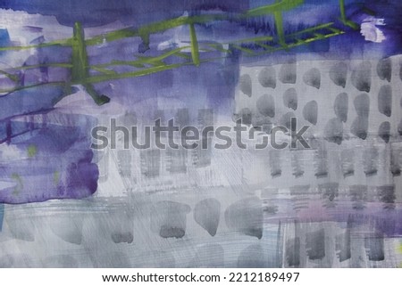 Contemporary painting. Figurative fictional city landscape. Downtown sleeping area. Abstract laconic grumpy buildings with windows. Cement texture.
