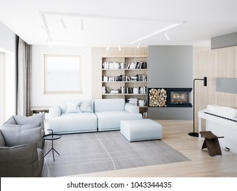 Contemporary Style Living Room Render Stock Illustration 1043344435 ...