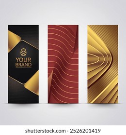 Contemporary technology cover design set. Luxury black background with white, red, gold line pattern (guilloche curves). Premium golden vector tech backdrop for business template, digital certificate - Powered by Shutterstock