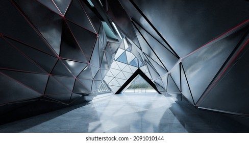 Contemporary triangle shape design modern Architecture building interior and glass  concrete   steel element  3D rendering 