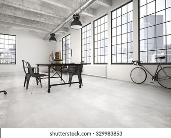 Contemporary workplace in a loft interior. 3d rendering