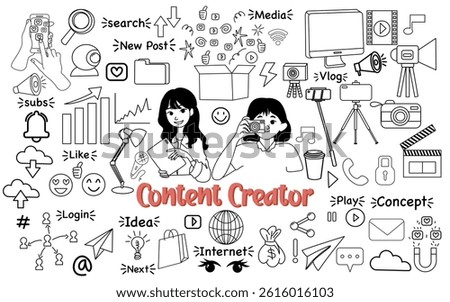 content creator influence hand drawn doodle icon set element