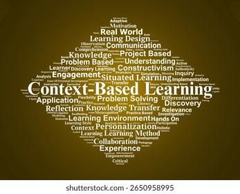 Context-Based Learning Word Cloud. Discover essential terms on applied knowledge, engagement, and reflective practice in real-world education.
