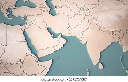 Continental Map Of Middle East. Topography 3d Render World Map.