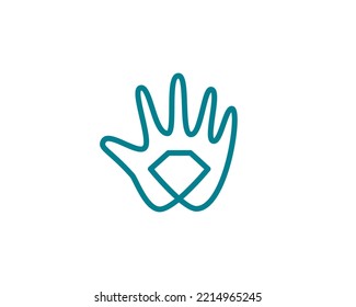 Continue Line Art Of Hand Holding A Diamond. Universal Minimalistic Jewelry Store, Jewel, Treasure  Sign Symbol Logotype