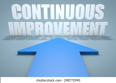 Continuous Improvement - 3d Render Concept Of Blue Arrow Pointing To Text.