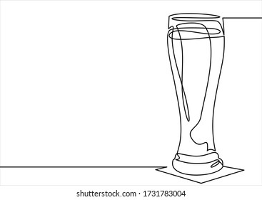 Continuous Line Art Or One Line Drawing Of Beer Glass