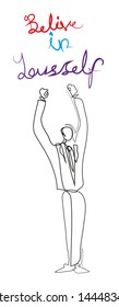 Continuous line drawing of 'belive in yourself' text