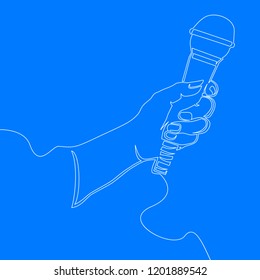 Continuous Line Drawing Hand Holding Wired Microphone Icon Line