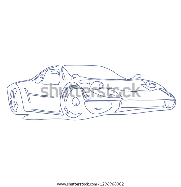 Continuous line drawing of motor sport car.\
Raster\
version.