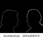 A continuous lines drawing the two american presidents Joe Biden and Donald Trump. A clip art illustration of two american presidents