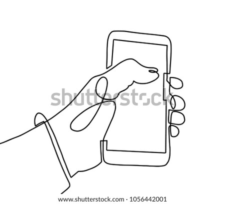 continuous one line art drawing of hand using mobile phone in minimalistic style