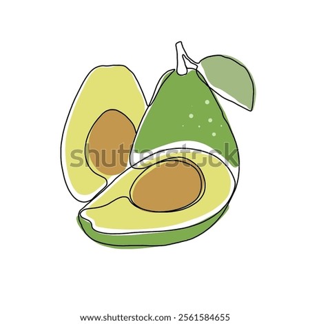 Continuous one line drawing avocado. Avocado illustration. Line continuous hand drawn illustration. Fruit and vegetable icon.