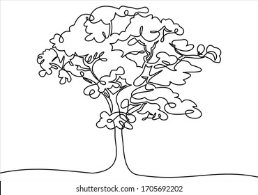 Continuous One Line Drawing Of Nature Tree Illustration